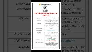 UP Scholarship Online Form 2025-26 | New Scholarship Update | dailyJobs updates #shorts #up