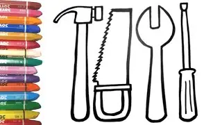 #tutorial Part 138 | Belajar menggambar alat pertukangan | How to draw carpentry tools and coloring