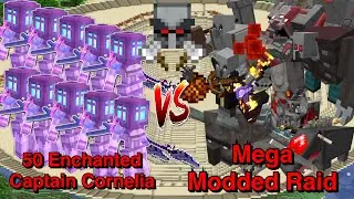 Minecraft |Mobs Battle|  50 Enchanted Captain Cornelia (Aquamirae) VS Mega Modded Raid