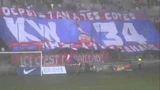 Montpellier-Nancy 11/09/2010 Entr&eacute;e Des joueurs (Tifo Kop Wolf 34)