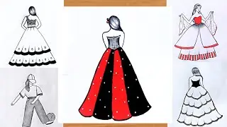 5 Girl drawing ideas for beginners | Easy drawing step by step | Girl drawing | lehanga drawing
