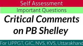 PB Shelley || Critical Comments on PB Shelley || Self Assessment