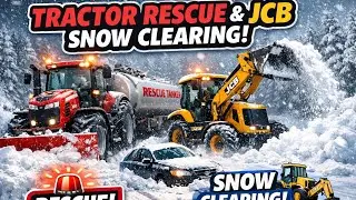 Tractor Rescue Tanker 🚜 | JCB Clears Heavy Snow ❄️ Road Rescue Operation
