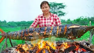 Harvesting 1000+ Giant Catfish to Sell | 40 Kg Full Fish BBQ Recipe Village Style | Python Runs Away