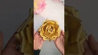 DIY Golden Rose | Paper Rose #shorts#papercraft#diy#diyflowers#goldenrose#rose#paperflowers