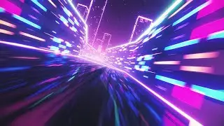 Ciudad Synthwave Retro 80s | T&uacute;nel Neon Futurista | Video Fondo Fiesta | 5 Horas 4K 60FPS