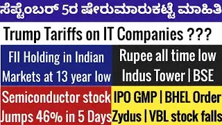 Stock Market Kannada News | Market News Today | BSE | IT Stocks | VBL | BHEL |Trump Tariffs |Moschip