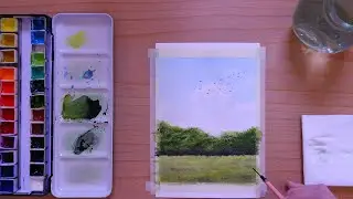 Easy Watercolor Painting for Beginners / Meadow Landscape