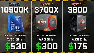 Core i9-10900K vs Ryzen 7 3700X vs Ryzen 5 3600 Gaming Rendering Benchmark Comparison