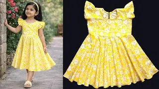 Easy Umbrella Cut Baby Frock with Short Sleeves | Full Flare Dress Cutting & Stitching Tutorial