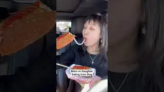 Mom vs Daughter Eating Corn Dog #shorts #viral #mukbang
