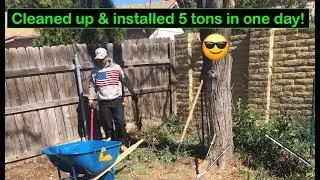 Rock installation: 5 tons of river rock before and after, done in one day!