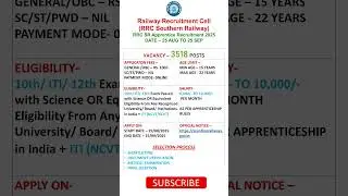 Railway RRC SR Apprentice Recruitment 2025 |Southern Railway Apprentice Vacancy #shots #rrc #railway