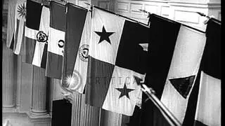 The Governor of Kansas, Alf Landon, speaks at the 8th Pan-American Conference in ...HD Stock Footage