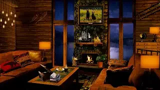 Wilderness Lodge, Cabin | Romantic Night at Aspen | Soft Rain & Gentle Music Ambience ASMR