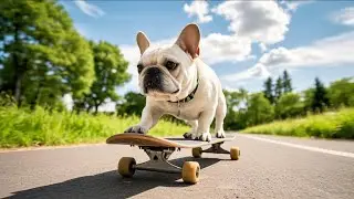 Dog Challenges Skateboarding To Continuously Turn Long Stairs~