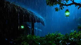 Thunder-Like Heavy Rain in the village Garden — Ultra Calm & Peaceful Atmosphere at night