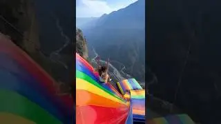 Brave Girl Takes the Rainbow Cliff Airbag Slide&hellip; Then the Airbag Bounce Goes INSANE 😱🔥