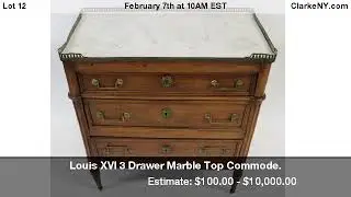Louis XVI 3 Drawer Marble Top Commode.