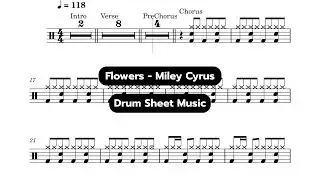 Flowers - Miley Cyrus / Drum Sheet Music #drumsheet #drums