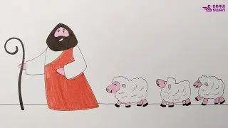 How to draw a shepherd and sheep