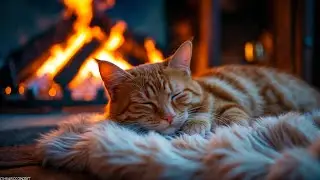 Cozy Jazz Music with Sleeping Cat 🐱 Relax by the Fireplace | Smooth Jazz for Sleep, Study & Relax