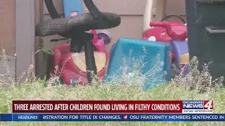 Three arrested after children found living in filthy conditions