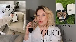 Luxury Unboxing 2020 | Gucci Curbside pickup  | #Gucci GG #Matelass&eacute; Canvas Slides
