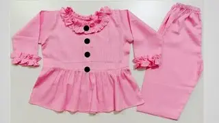 6 month to 1 year baby dress cutting and stitching full sleeves baby dress top and pant plazo