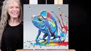 COLORFUL CHAMELEON-Learn How to Draw and Paint with Acrylics-Easy Beginner Acrylic Painting Tutorial
