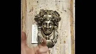 Anatolica Grecian Goddess Solid Brass Door Knocker,Regency Dionysus Face, Antique Patina