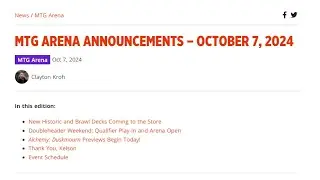 MTG Arena Announcements | October 7th 2024