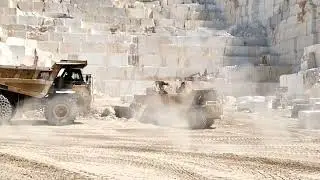 Caterpillar 773B Off-Road Dump and Komatsu WA500 at Danae quarry of Hellenic Marble Group (HMG).