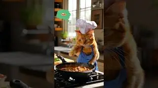 feline chef in the kitchen:orange cat cooking meat🍛😸#cat #ai #cute #shorts