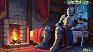 🏠 Cozy Medieval Room Knight 4 Hour Fire Rain ASMR Loop  Calm Mind Cove