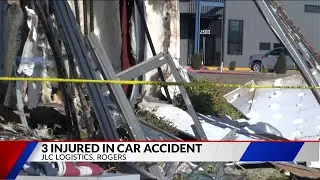 Car crashes into building in Rogers, 3 injured