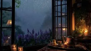 Rainy Cottage Ambience 🌧️ Candlelight, Tea & Lavender Garden for Sleep & Relaxation