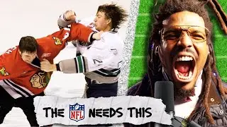 Cam Newton reacts to INSANE Hockey FIGHT | THE NFL NEEDS THIS ASAP
