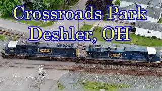 Aerial Tracking an Empty Freighter Through Crossroads Park - Deshler, OH