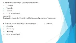 MCQ on Transaction Management in RDBMS