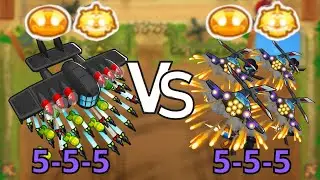 God Boosted 5-5-5 Monkey Ace vs. 5-5-5 Heli Pilot (Bloons TD 6)