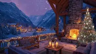 Cozy Winter Porch Jazz ❄️ Warm Fireplace Ambience & Peaceful Snowy Night