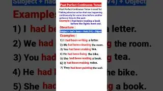 Past Perfect Continuous Tense | Structure With Examples | #shortsfeed #shorts #english #viral #tense