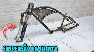 FIZ O AMORTECEDOR DIANTEIRO DUPLO SÓ COM SUCATA DE BIKE / PROJETO MINI CHOPPER