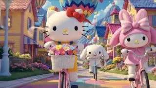 Happy Song for Kids |Hello Kitty Riding Bicycle & Singing with My Melody | Playful Sanrio Friends 3D
