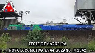 primeiro teste de carga na primeira locomotiva ES44 n&deg;2542 da Suzano na f&aacute;brica da wabtec