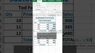 Subtotal Formula in #excel #msexcel #shorts #computer #education
