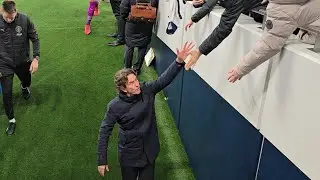 SCENES AT THE FULL-TIME WHISTLE Tottenham Hotspur 2-2 Manchester City: Thomas Frank High-Fiving Fans