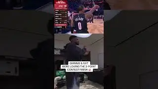Giannis and Karl-Anthony Towns reacting to the final round of the State Farm NBA 3-Point Contest 🔥