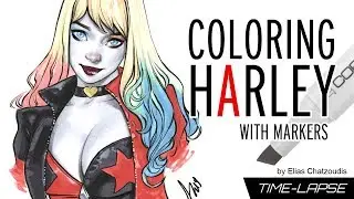 Coloring Harley Quinn with Markers by Elias Chatzoudis